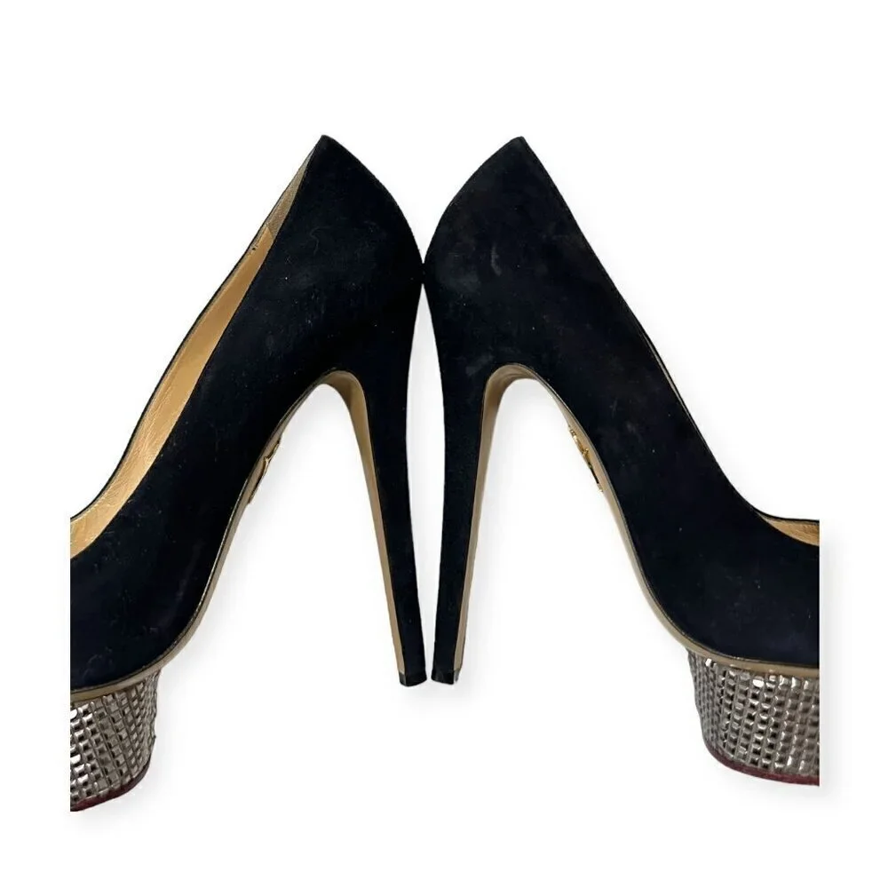 Charlotte Olympia Dolly‎ Platform Pumps with Metal Platform, 41 EU, Navy Suede